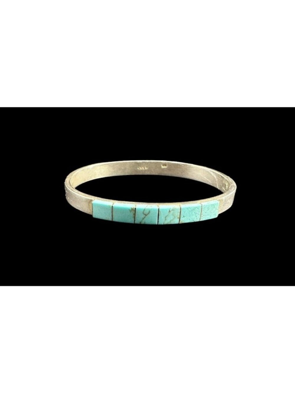 Bracelet Signed 925 Mexico Square Turquoise Gemstone Bangle Ethnic Southwestern
